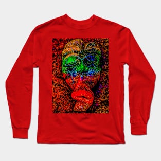 A Bali face mask on dark red background Long Sleeve T-Shirt